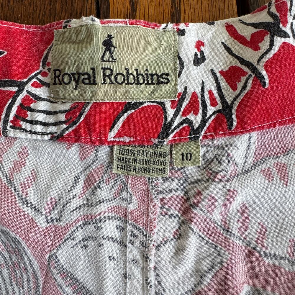 Vintage Royal Robbins Red White Seashell High Waist Pleated Cotton Shorts Sz 6 - Picture 6 of 14